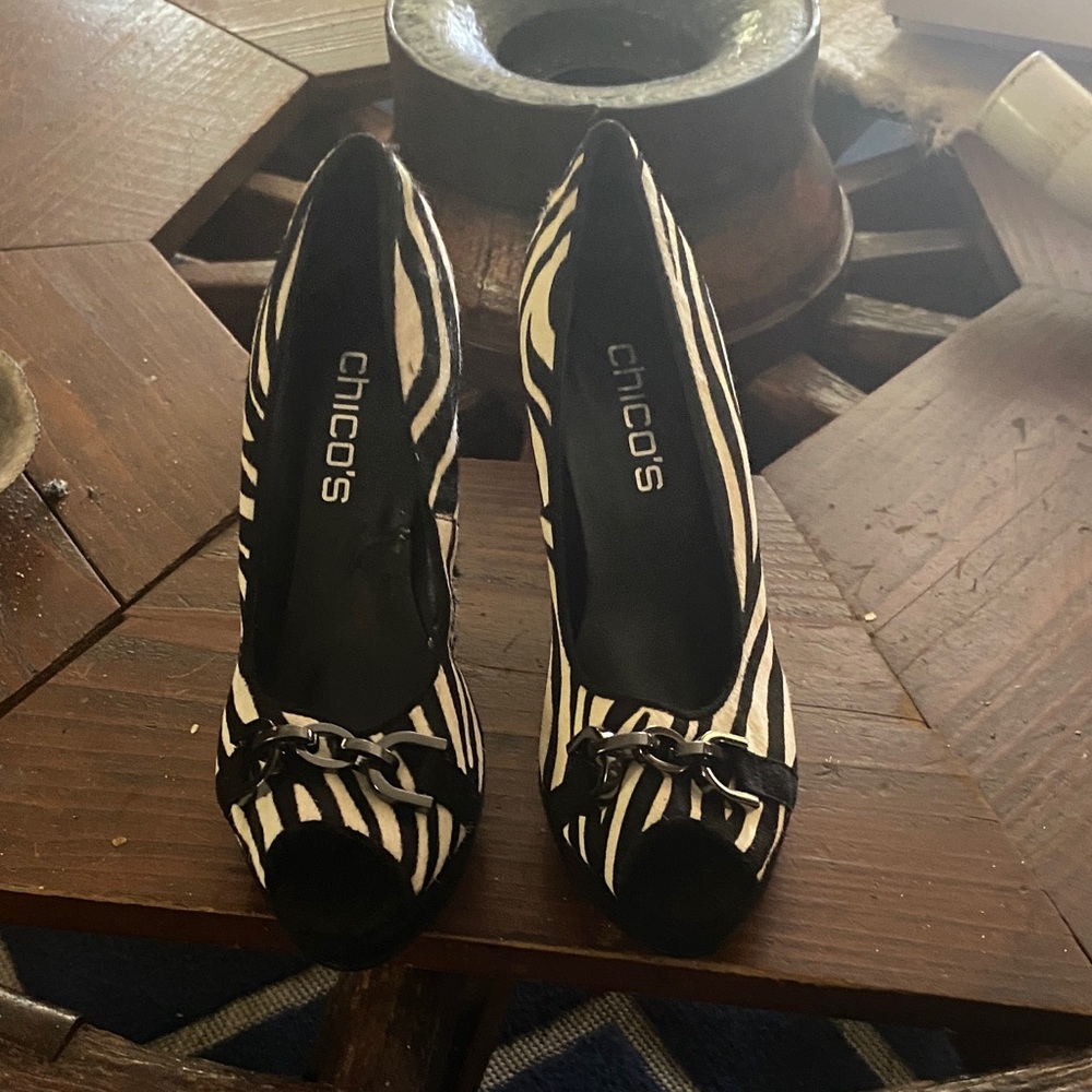 Chico's Zebra Print Heels in Black and White